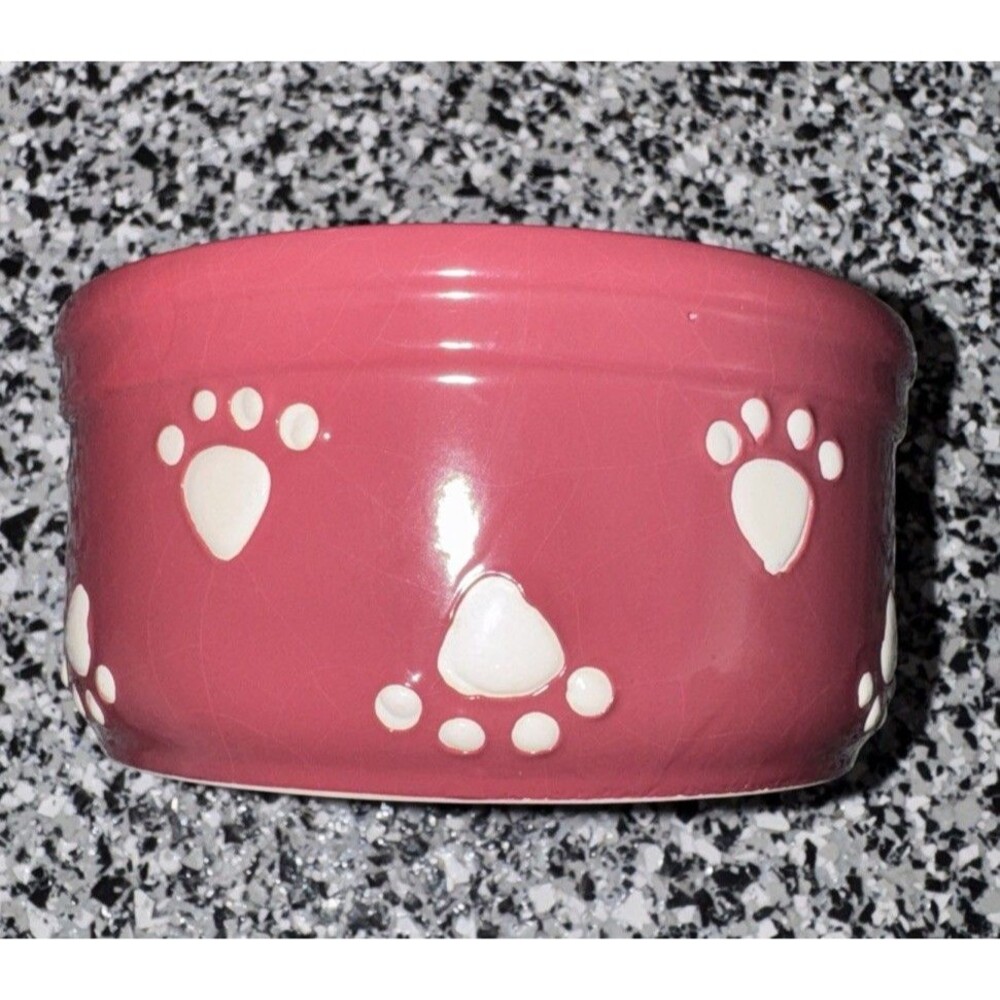 PetRageous Paw Print Designs Cat Small Dog Pet Food Dish Burgandy Red
